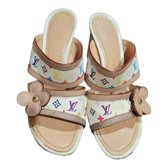 Louis Vuitton Lv Monogram White Multicolor Classic Floral Sandals Size EU 35 - Picture 3 of 12